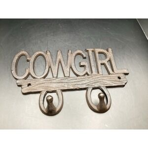 Wrought‎ Iron CowGirl Sign W/ Hooks-8" Long x 5.5" Rustic/Western Decor Hanging